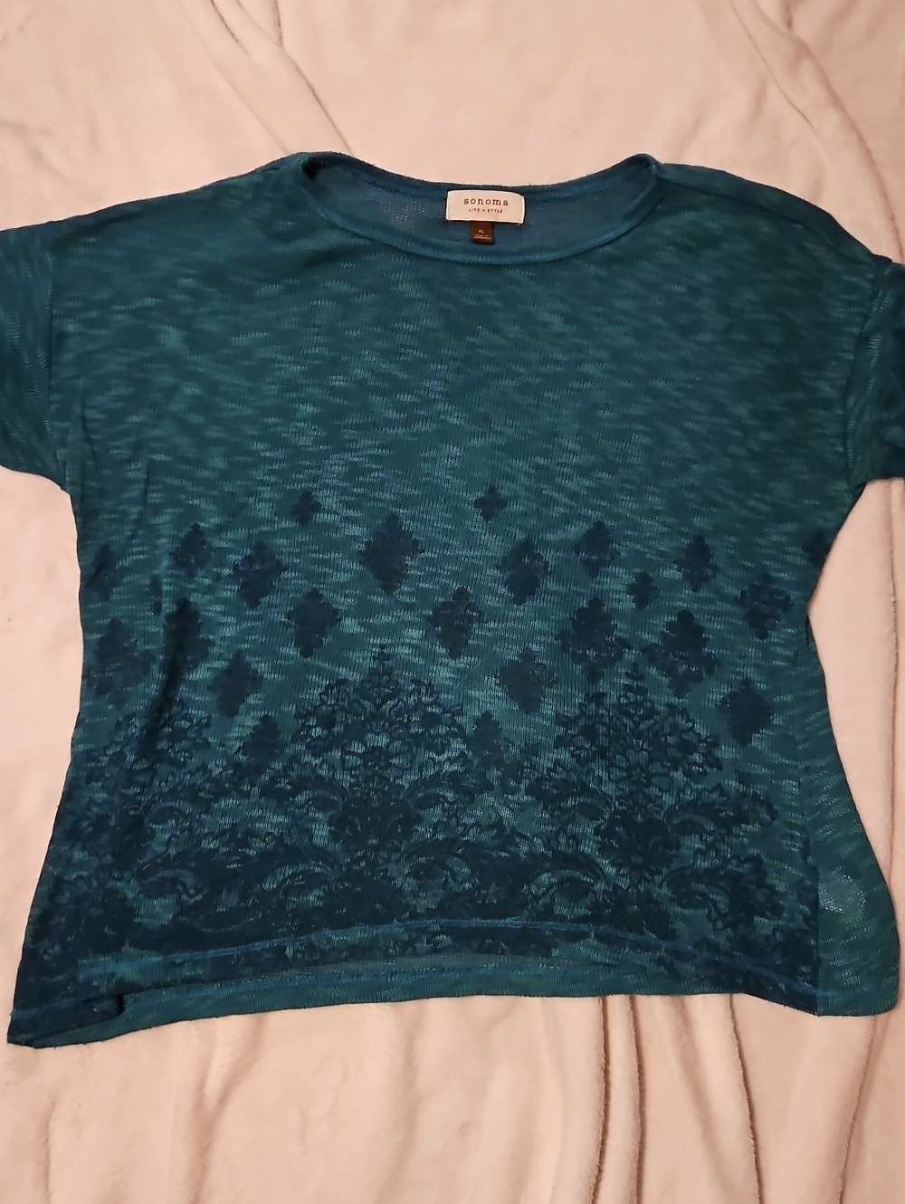 Sonoma Teal Patterned Short Sleeve Women's Top